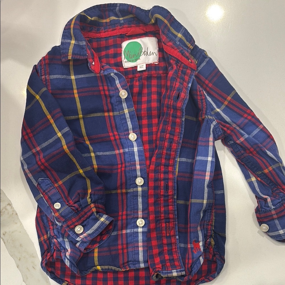 Mini Boden Kids Plaid Shirt - Red and Blue